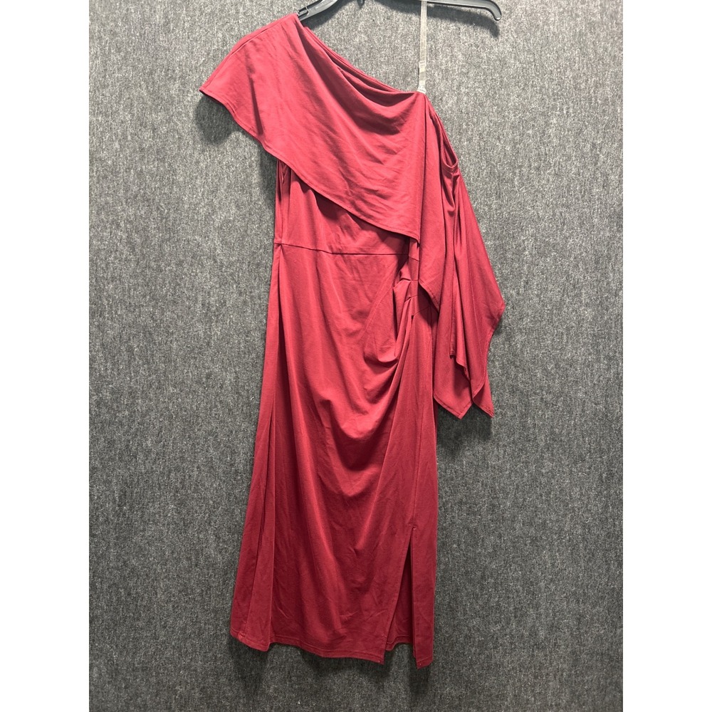 Jasambac One Shoulder Dress Womens Medium Red Ruched Asymmetrical Midi Wedding